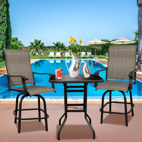 Canora Grey 3Piece Patio Swivel Bar Stools, Outdoor Bar Height Chairs